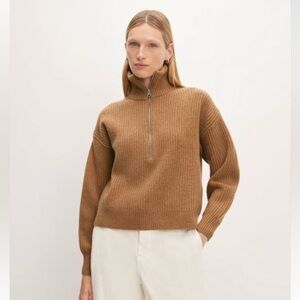 Everlane The Felted Merino Half-Zip Sweater in Deep Camel size M